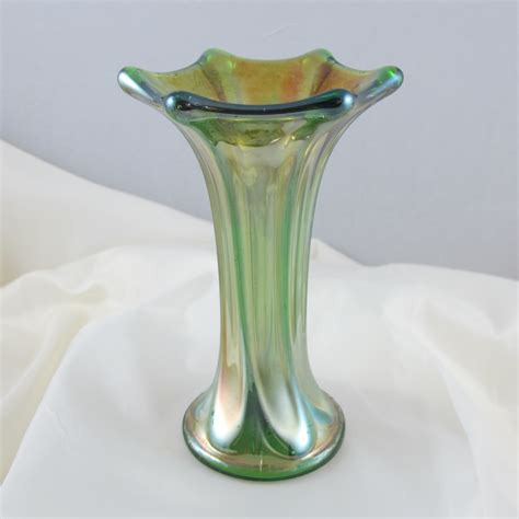 Antique Imperial Green Morning Glory Carnival Glass Mini Vase Carnival Glass