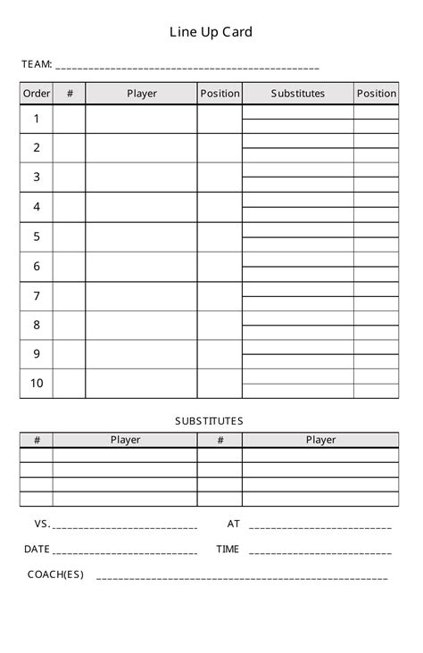 Baseball Line Up Card Template Download Printable Pdf Templateroller
