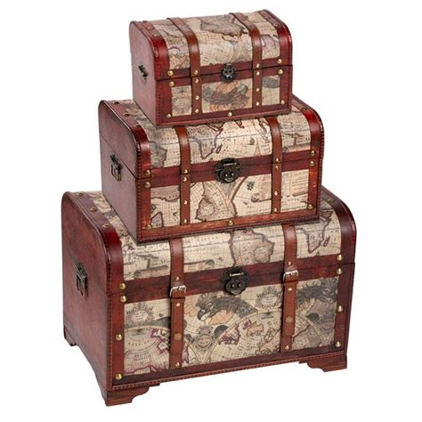 Juvale Wooden Chest Trunk 3 Piece Storage Trunk And Chests Map