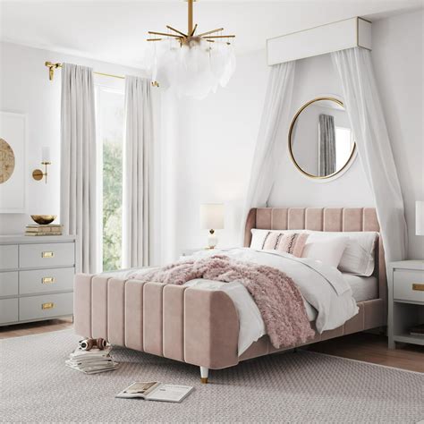 Little Seeds Valentina Upholstered Bed Full Size Frame Pink Velvet
