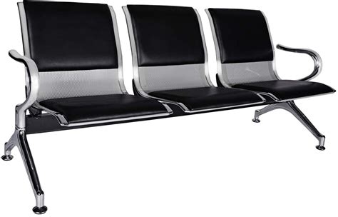 Kinbor Pu Leather 3 Seat Reception Bench Waiting Room Chair Black Steel