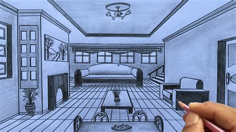 How To Draw A Hall In One Point Perspective Villa Living Room Internal
