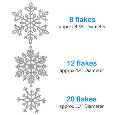 Whaline 40pcs Silver Glitter Snowflake Winter Snowflake Ornaments