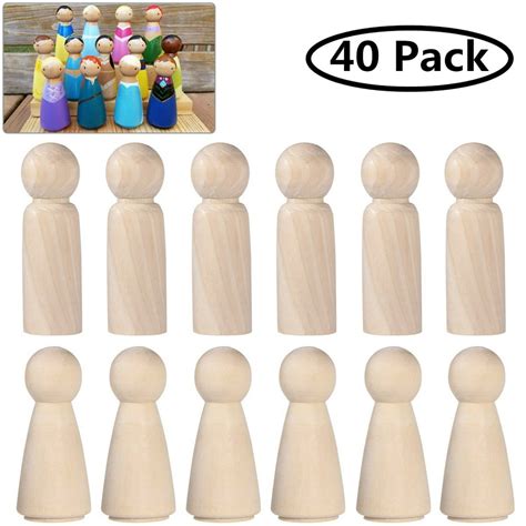 40 Pack Unfinished Wooden Peg Dolls Peg People Doll Bodies Wooden Figures For Painting