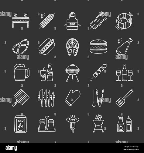Barbecue Chalk Icons Set Bbq Barbeque Grills Food Drinks Kitchen