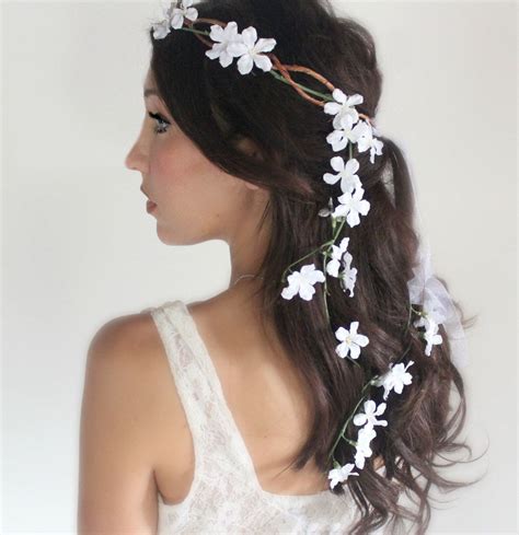 Back Cascade Wedding Flower Crown White Whimsical Fairy By DeLoop 75