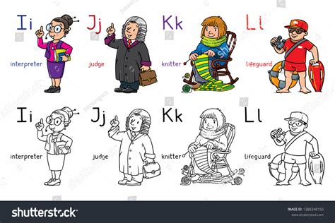 Abc Professions Coloring Book Set English Stock Vector Royalty Free