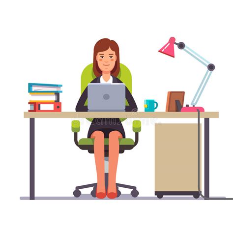 Business Woman Or A Clerk Working At Her Desk Stock Vector Illustration Of Isolated Design