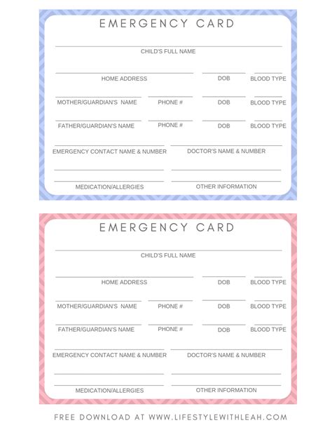 Check spelling or type a new query. Free (Printable) Emergency Cards for Your Kids - Lifestyle with Leah