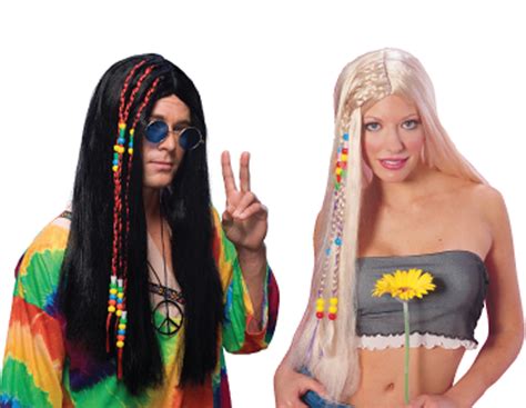 Adults Black Long Hair Ladies Blonde Hippy Fancy Dress Costume