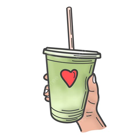 Hand Hold A Matcha Drink In A Plastic Cup And Straw Drink Tea Straws