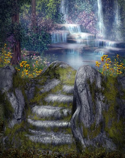 Fantasy Waterfalls Stock Illustration Illustration Of Background