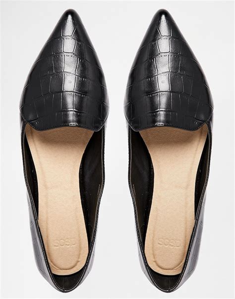 Asos Leather Live A Little Pointed Ballet Flats In Black Lyst