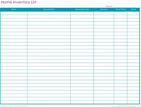 Blank Printable Inventory Sheets Fillable