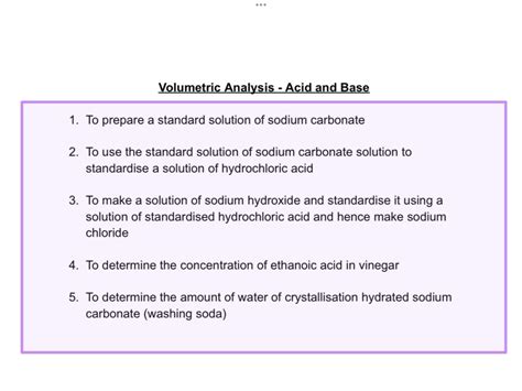 Acid Base Titrations Volumetric Analysis Acid Base Chemistry