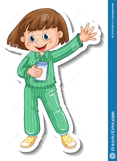 Sticker Template With A Girl In Pajamas Costume Isolated Stock Vector