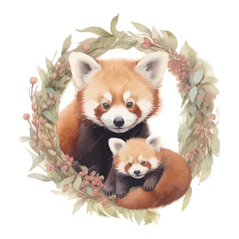 Premium Vector Cute Mother Red Panda And Her Child Cartoon In