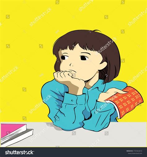 Little Girl Thinking About Something Vector Stock Vector Royalty Free