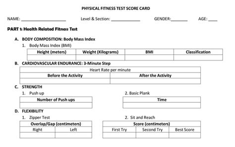 Physical Fitness Test Score Card Ppt