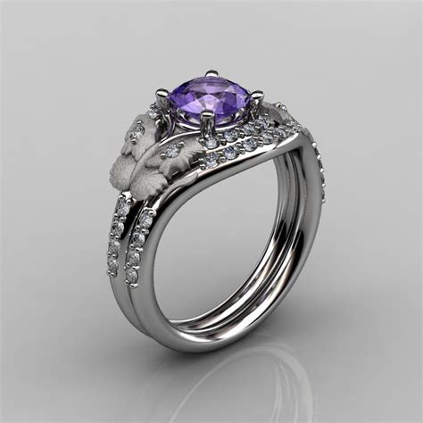 Beautiful white gold 💍celtic wedding ring and band 💎 double tap and tag someone who would love this. 14KT White Gold Diamond Leaf and Vine Amethyst Wedding ...