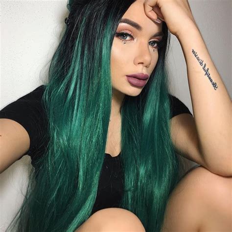 26 Blackgreen Ombre Color Straight Synthetic Lace Front