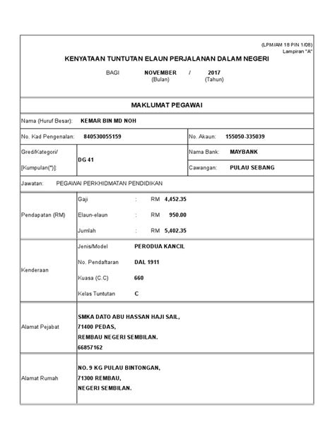 Judicial appointments commission (application form). Trainees2013: Borang A Tuntutan Perjalanan
