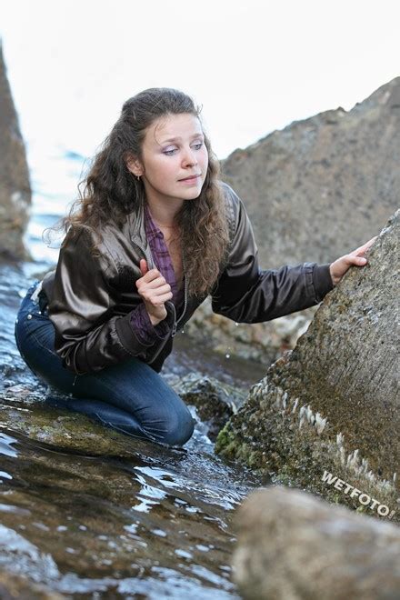 Wetlook By Beautiful Girl In Jacket And Tight Jeans On Sea