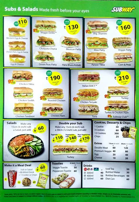 Subway Menu Printable