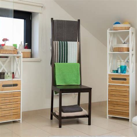 The wooden towel rack is a great space saver. Bamboo Free-Standing Towel Rack Relaxdays Finish: Brown in ...
