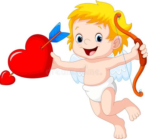 Cute Cartoon Cupid Holding Red Heart Stock Illustration Illustration