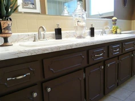 The addition of a hidden skylight brightens things up and casts a beautiful light that. Espresso Bathroom Vanity Cabinet White Countertops