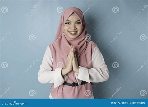 Portrait Young Beautiful Muslim Woman Wearing A Pink Hijab Eid Mubarak