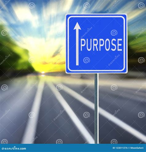 Purpose Road Sign On A Speedy Background With Sunset Stock Photo
