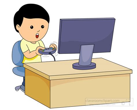 Computers Clipart Boy Playing Video Games With Joystick On Computer