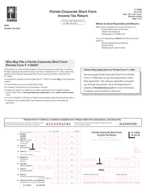 Florida F 1120a 2019 2024 Form Fill Out And Sign Printable Pdf