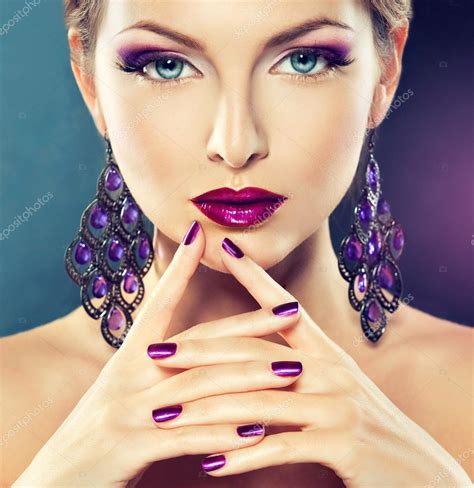 Beautiful Girl With Purple Manicure Nails — Stock Photo © Sofia