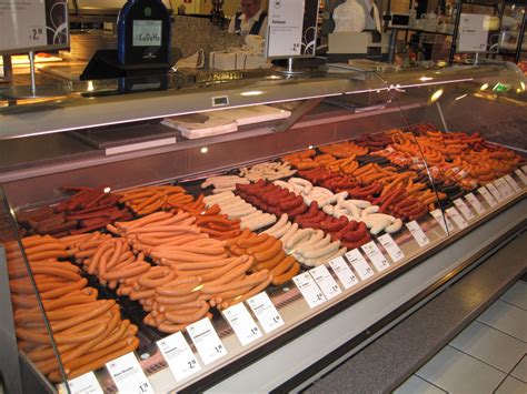 All Sorts Of Sausages At Kadewe Department Store In Berlin Germany