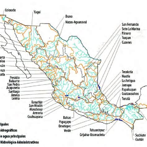 Principales Sistemas Fluviales De México Con Sus Cuencas Hidrológicas