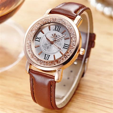 buy ladies fashion quartz watch women rhinestone leather casual dress clocks