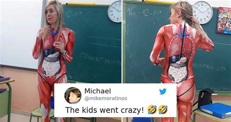Teacher Turns Up At Anatomy Lesson In A Full Body Suit That Maps Out The Human Body In Detail
