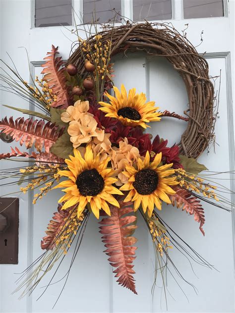 Fall Sunflower Wreath For Front Door Rustic Autumn Floral Etsy Easy