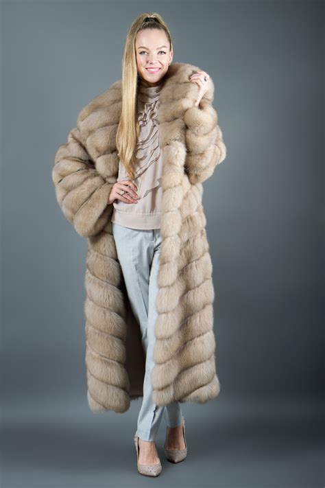 light tortora russian sable coat with hood for women fur caravan