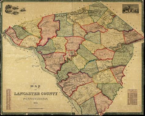 Map Of Lancaster County Pennsylvania Pa 1851 Restoration Etsy