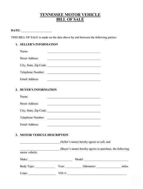 Tennessee Vehicle Bill Of Sale Form Word Pdf