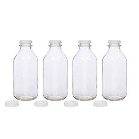 Glass Milk Bottles Usa Made 338 Oz Jugs With Extra Lids Set Of 4
