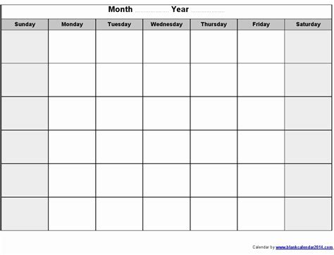 Printable Monthly Blank Calendar Template