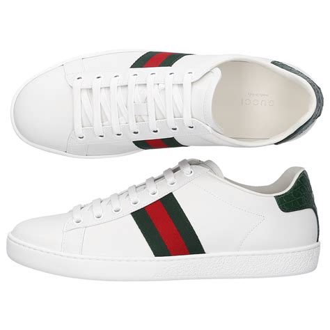 Gucci White And Green Croc Ace Sneakers In White Leather Modesens