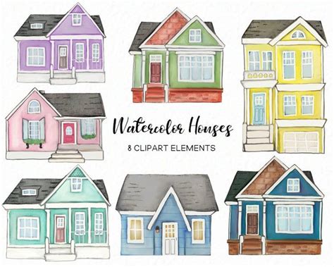 Watercolor Houses Clipart Home Clipart Cottage Clipart