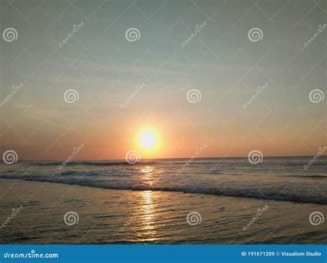 Yellow Sunset Beach Paradise Brown Sandy Dramatic Ocean Blue Sky Cloud