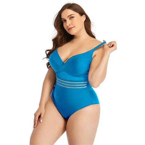 Wamans Plus Size Swimsuit For Women Women Strap Bikini Sexy Backless Large Swimwear Blue L